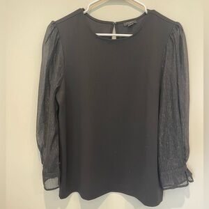 Ann Taylor Factory Black dressy Blouse size medium. Silver shimmer sleeves